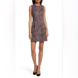 Milly Tweed Sheath Dress Size 6 Sleeveless Lined Pockets Gray Pink Orange